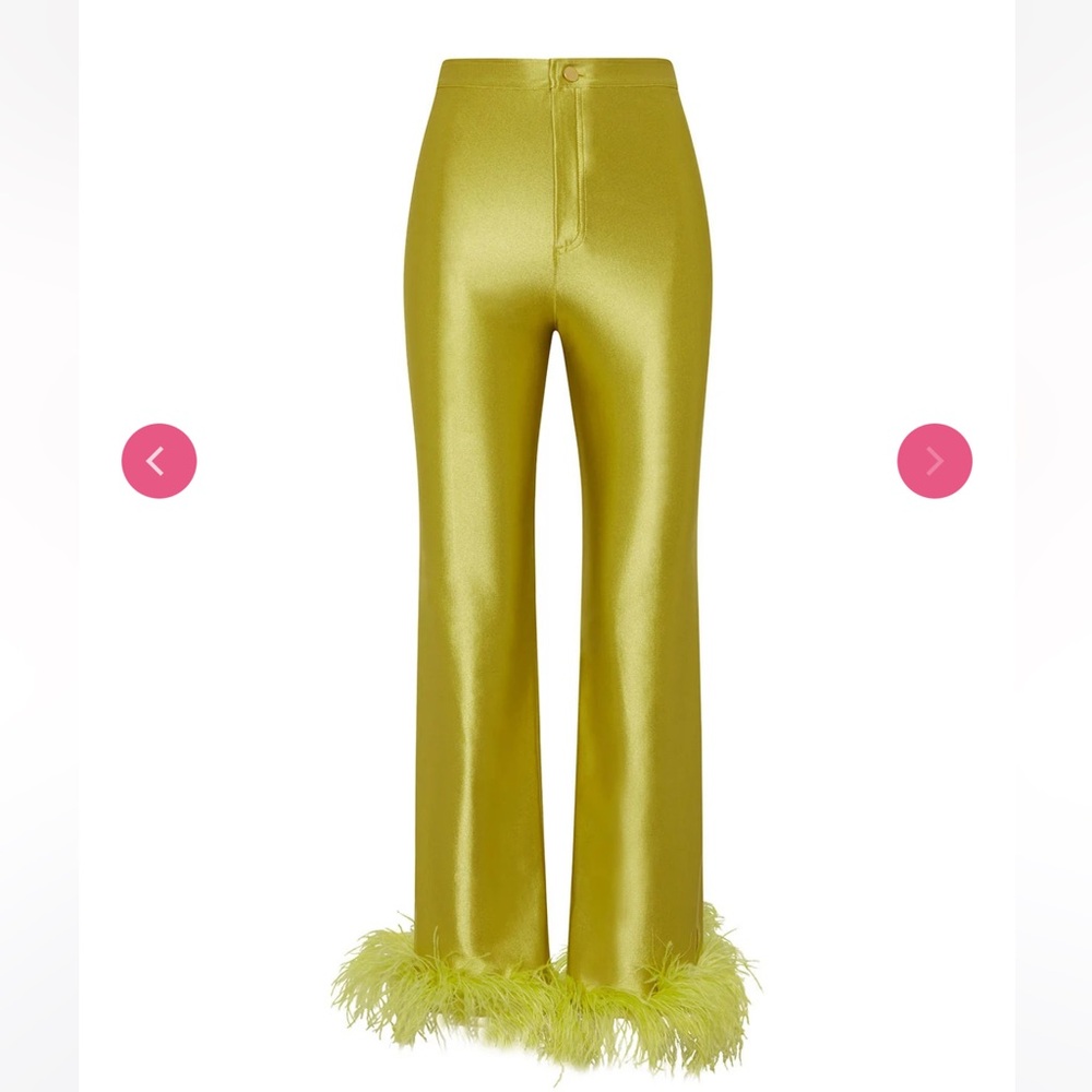 Rezek Studio Elegant Gold Feather Trim Pants